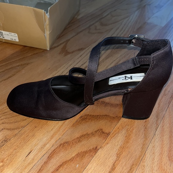 Brown satin block heel crossover Sz 9 - Picture 8 of 13